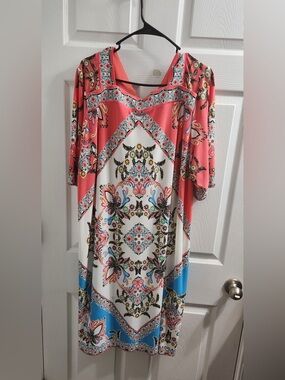 Studio One Coral V-Neck Floral Print Dress